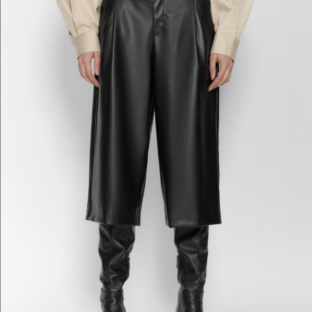 Zara Wide Leg Crop Trousers Faux Leather Baddie Capri - Picture 12 of 12